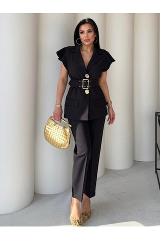 Modasize Vatkalı Yelek Pantolon İkili Takım Altın