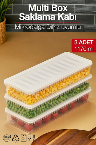 Multi Box 3 Lü Set Saklama Kabı Seti - Dondurucu & Mikrodalga Uyumlu Krem