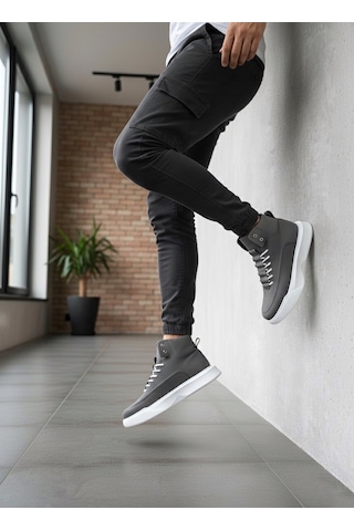 Ba0321 Gizli Bağcıklı Erkek Füme Beyaz Taban Spor Bot Füme