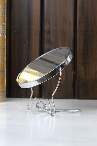 Masa Üstü Silver 14,5 Cm. Çift Taraflı Büyüteç Yuvarlak Metal Masa Aynası Cin718 Gri