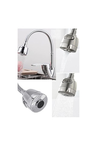 Musluk Batarya Kuğu Evye Borusu Spiral Hortumlu Krom Renk 2 Gümüş