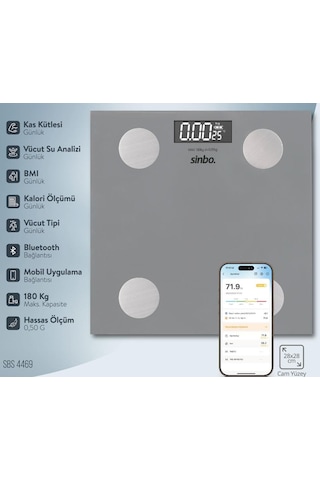 Sinbo Sbs-4469 Bluetooth Dijital Yağ Su Kas Vücut Kitle Endeksi Kilo Ölçer Tartı Baskül