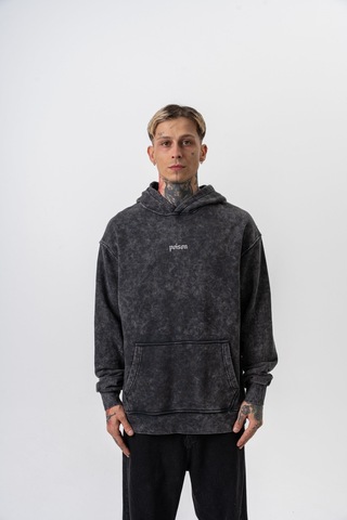 Respire Erkek Snake Baskılı Yıkamalı Kapüşonlu Oversize Hoodie Siyah