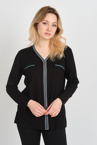 Detay Triko Kadın Süs Cepli Toka Detaylı Uzun Kol Anne Bluz 5717 Siyah Siyah