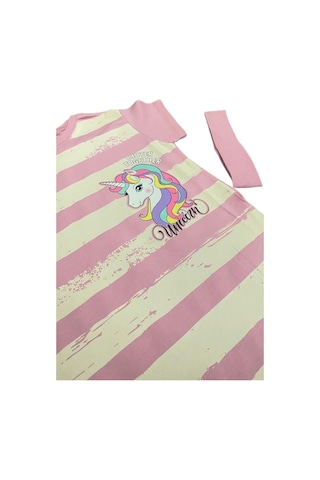 Ded Collectıon Kız Çocuk Kısa Kollu Unicorn Baskılı Penye Elbise Pembe