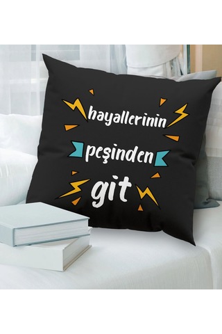 BK Gift Hayat Mottosu Tasarımlı Premium Kumaş Siyah Kırlent Yastı