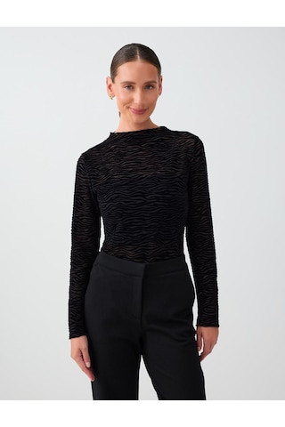 Jimmy Key Siyah Zebra Desenli Dik Yaka Uzun Kol Mesh Bluz 6ww039079900