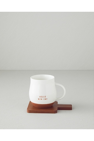 English Home Hello New Day New Bone China Bardak Altlıklı Kupa 450 Ml Beyaz Beyaz