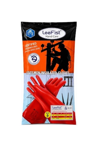Leefist Elektrikçi İzole Eldiveni Class 00 500v, Lateks, Kırmızı