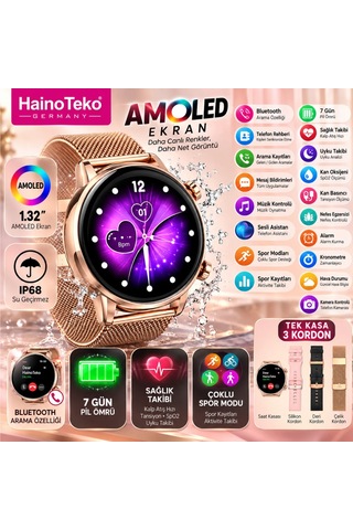 Hainoteko-24 Mini Amoled 3 Kordon Setli Akıllı Saat (Distribütör Garantili)