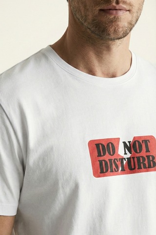 Elemge %100 Pamuk Pijama Üstü T-shirt Süprem Compact Penye Erkek Rahat Kalıp Beyaz Kısa Kol Do Not Disturb