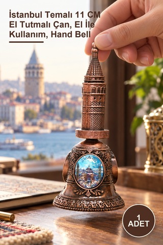 1 Adet El Çanı İstanbul Temalı 11 Cm El Tutmalı Çan, El İle Kullanım, Hand Bell