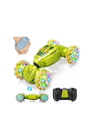 Işıklı Şarjlı El Sensörlü Bilekten Kontrol 2.4 Ghz Şarjlı Uzaktan Kumandalı 360 4x4 Akrobat Araba Yeşil