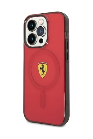 İphone Uyumlu 14 Pro Max Kılıf Ferrari Magsafe Şarj Özellikli Yarı Transparan Dizayn Kapak Kırmızı