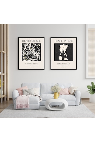 Henri Matisse Duvar Tablosu Çerçeveli 2'lü Set Siyah Renk 21 X 30 Boyut/ebat