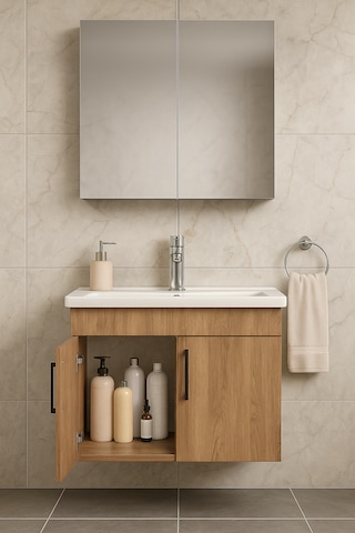 Dmz Home Concept Liventa 65 Cm Ahşap Renkli, Seramik Lavabolu, Md Ahşap