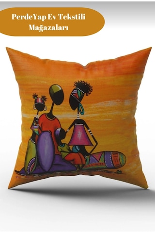 Afrika Etnik Figürlü Modern Tasarım Desenli 4lü Dijital Baskılı Kırlent Kılıfı 43 X 43 Cm 014 Kırmızı