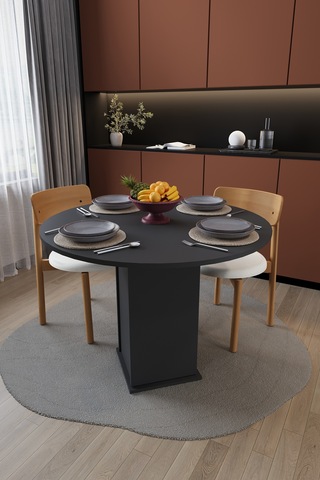 Modern Dolaplı 4 Kişilik Mutfak Yemek Masası %100 Mdf Mutfak Yemek Odası Masası Ym04 Antrasit