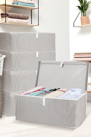 5'li Kapaklı Çok Amaçlı Hurç Saklama Kutusu Organizer Mega Plus 70 X 40 X 30 Cm Gri Gri