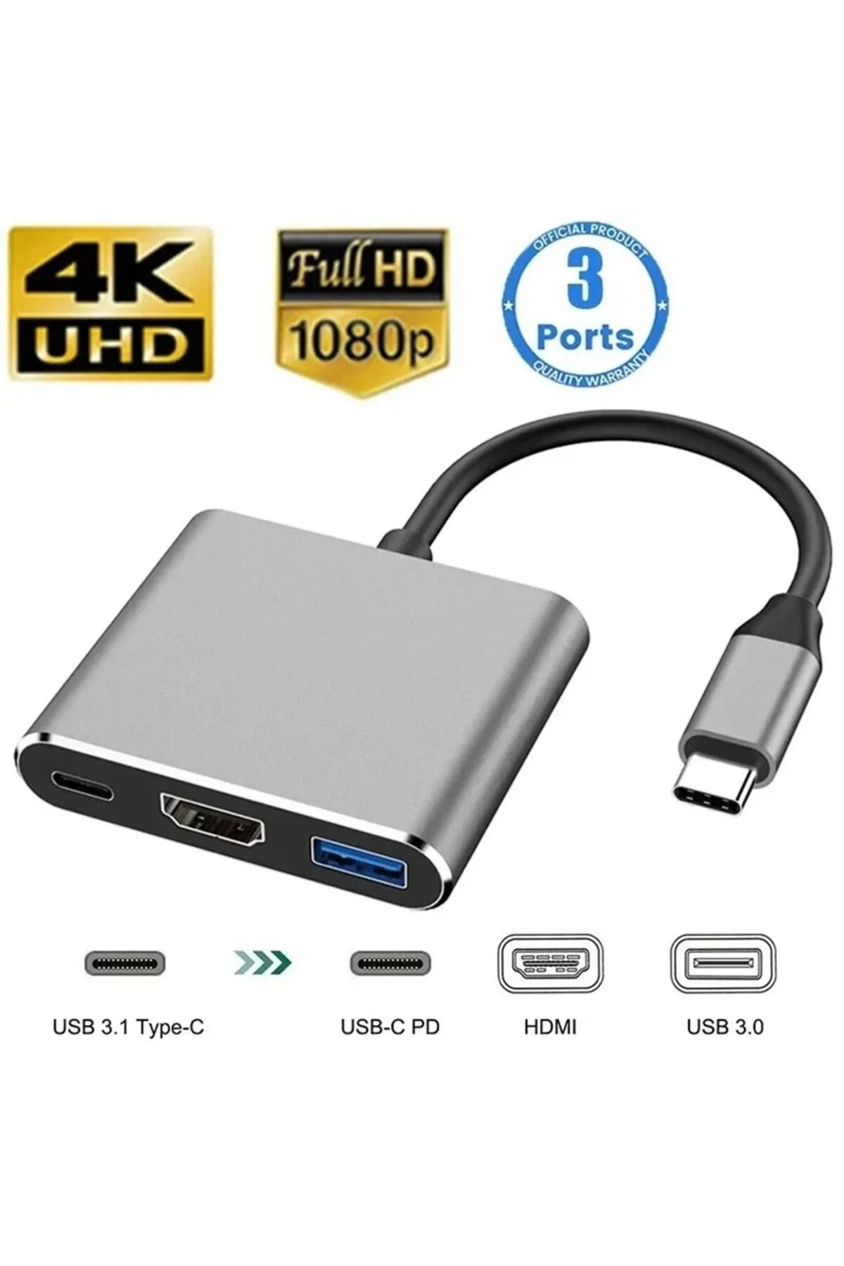 Type-c To Hdmi Usb 3.0 Type-c 3.1 Pd Şarj Çevirici Dönüştürücü 4k Notebook/pc/Macbook Uyumlu İçin Adaptör