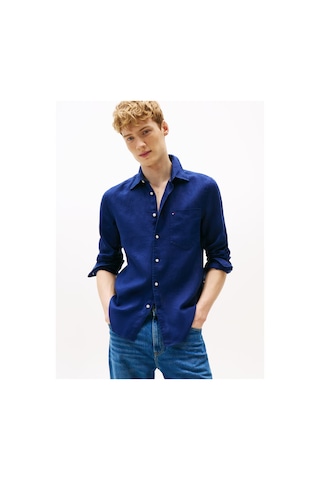 Tommy Hilfiger Pıece Dye Lınen Rf Shırt Erkek Mavi Gömlek - Mw0mw39425