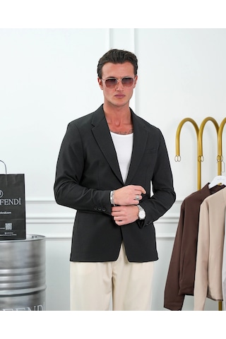 Modefendi Özel Seri %100 Gofre Kumaş İtalyan Kesim Modern Fit Ceket Siyah