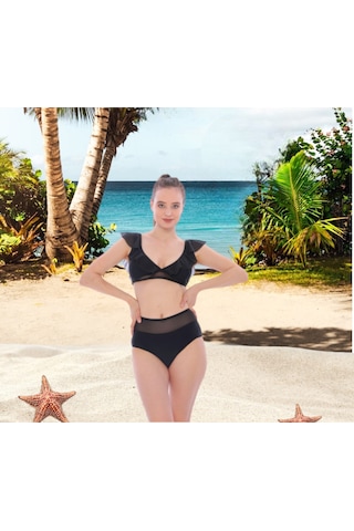 Shopiolog Kadın Düz Fırfırlı Yüksel Bel Bikini