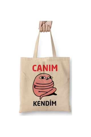 Toyaso Canım Kendim Aşk Sevgi Komik Bez Çanta Uzun Saplı Alışveriş Çantası Plaj Çantası Beyaz