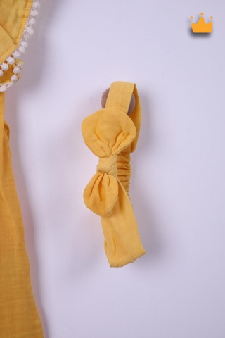 Babyhola %100 Pamuk Kız Bebek Çocuk Çiçek Nakışlı Bandanalı Elbise 4949 001