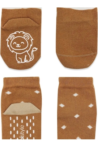Bistyle Hayvan Figürlü Kaymaz Erkek Soket Çorap 2'li Bs10119 Hardal Hardal