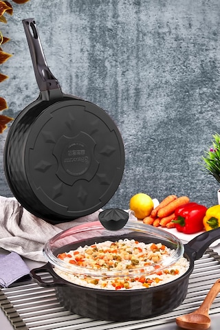 Polochef Derin Döküm Granit Yardımcı Kulplu Tava 28 Cm Siyah