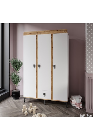 Afilli Rose 3 Kapaklı Tek Çekmeceli Dolap Safir Ve Beyaz Renk