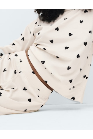Marks & Spencer Polar Baskılı Pijama Takımı T37004626F Krem Mix