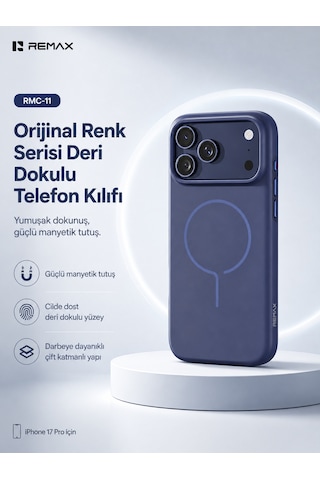 Remax Apple iPhone 17 Pro Magsafe Uyumlu Metal Tuşlu Premium Kılıf Rmc-11 Mavi