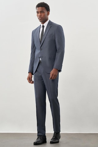 İmza Koyu Lacivert Çizgili Desen Bez Ayağı Mono Yaka Tam Astar Çift Yırtmaç 2 Düğme 6 Drop Comfort Fit Classic Takım Elbise 1001245160 Koyu Lacivert