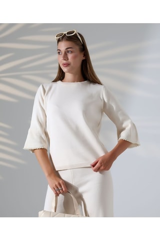 İnci Volanlı Kol Detaylı Triko Takım Taş