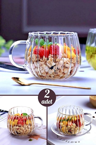 2'li Çizgili Kabartmalı Bardak 250 Ml Retro Çay Fincanı Kahve Sunum Bardağı Dayanıklı Cam Kupa