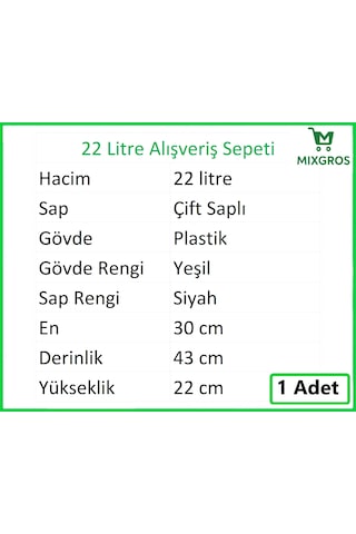Plastik Market Alışveriş El Sepeti 22 Litre Yeşil 1 Adet Yeşil