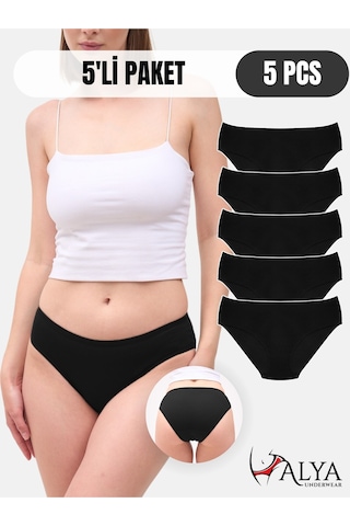 Alya Underwear Kadın Pamuklu Hipster - Slip Külot 5 Farklı Renk 1 Pakette Siyah