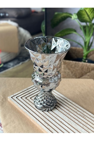 Diamond Desenli Kristal Cam Vazo - 28x15 Cm Hediyelik Lüx Vazo Modern & Lüks Dekoratif Büyük Boy Vazo Şeffaf