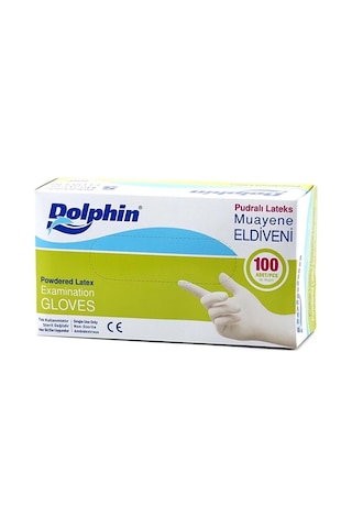 Dolphin Lateks Pudralı Muayene Eldiveni Beyaz 100'lü
