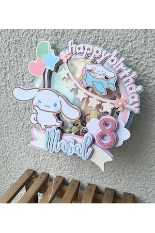 Cinnamoroll Temalı İsme Özel Kız Çocuk Doğum Günü 3D Pasta Süsü