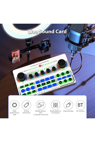 Hfambition X50 Beyaz Canlı Yayın Ses Kartı - Telefon Bilgisayar Uyumlu Otg Dijital Kayıpsız Transmit - Canlı Şarkı İçin 10.1"