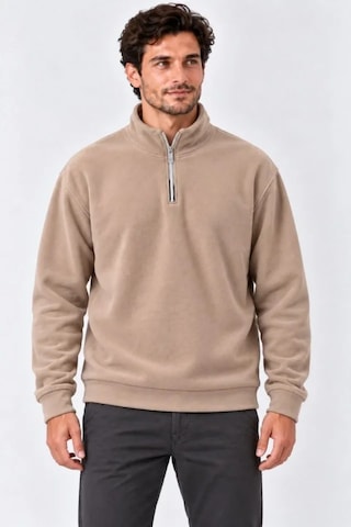 Suma Erkek Polar Dik Yaka Yarım Fermuarlı Uzun Kollu Regular Fit Kışlık Sweatshirt - Bej
