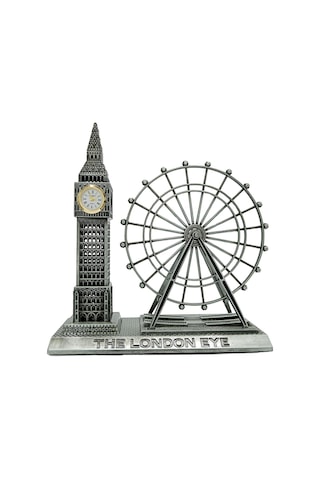 Vintage Metal İngiltere London Big Ben Ve London Eye Biblo Gümüş 20cm