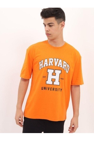 Çocuk Harvard Baskılı Tshirt-14612 Turuncu