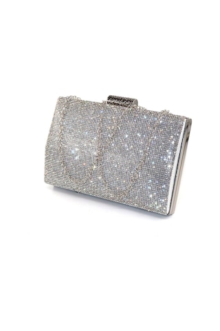 Taşlı Clutch Abiye Çanta Gümüş