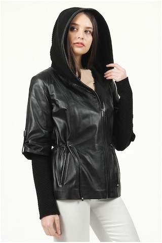 Dericlub Yb-2162 Gerçek Deri Kadın Kaban Siyah