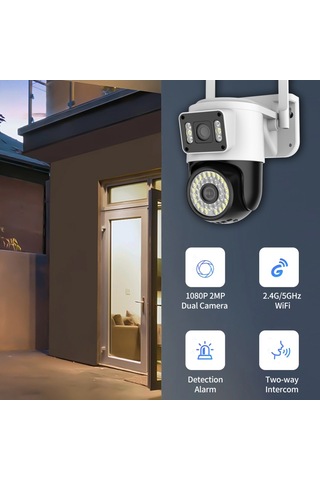 Wifi Güvenlik Kamerası Çift 1080p 2mp Çift Kamera 2.4g/5ghz Wifi Ev Güvenliği Algılama Alarmı İki Yönlü İnterkom Uygulama:yoosee