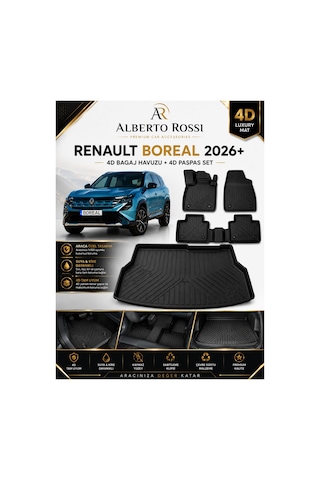 Renault Boreal Alt Kısım 2026+ Araca Özel 4d Bagaj Havuzu + 4d Paspas Seti Birebir Uyum